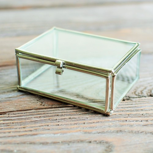 szklane pudełko na obrączki srebrna szkatułka na biżuterię