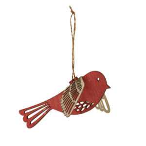 czerwony drewniany ptaszek do zawieszenia jako dekoracja świąteczna